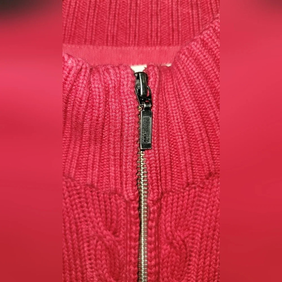 L.L. Bean red cable knit zip up sweater - Picture 4 of 4